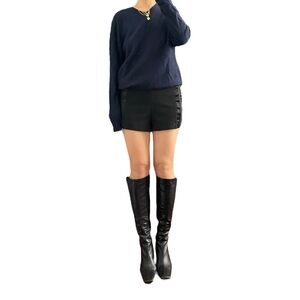 H&M TREND High Waisted Satin Piping Black Shorts Size US 6